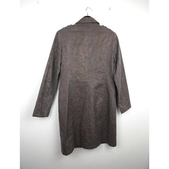 VINTAGE Optionelle Floral Embroidered Brown Long Button Down Trench Coat - Picture 8 of 8
